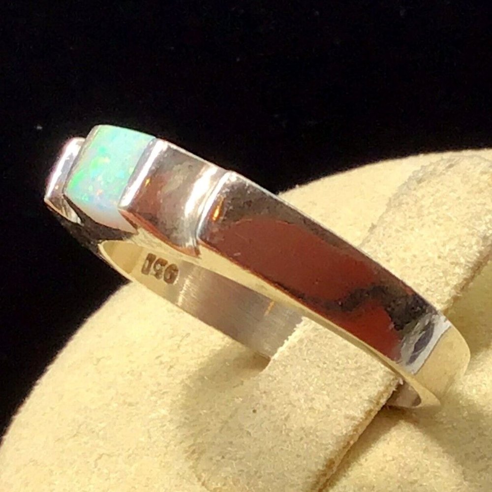 950 Silver Opal Band Ring Vintage 4.6g Size 7.25